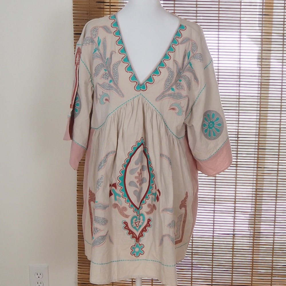 Blue Velvet Boho Embroidered Mini‎ Dress Women's Sz S/M Blue Velvet Festival